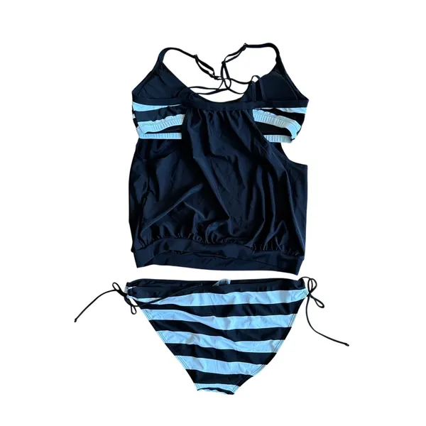 XL Black and White Striped‎ 2 Piece Tankini Swimsuit Set Tie Side Bottoms - Image 7