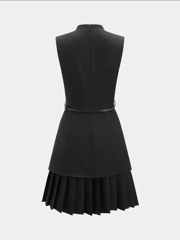 Commense Black Keyhole Pleated-Hem Mini Dress - Image 2