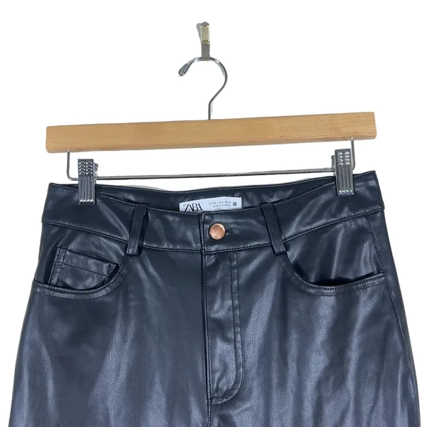 Zara Faux Leather Solid Flared Pants Black Edgy High Rise Trousers Size 4 - Image 2