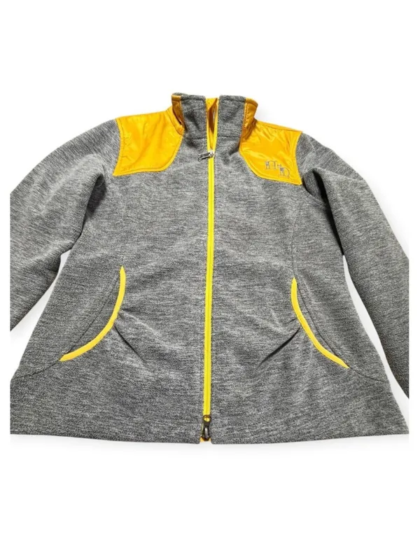 Harley-Davidson Womens Gray Fleece Yellow Quilted Shoulder Zip Jacket Medium Ha - Image 4