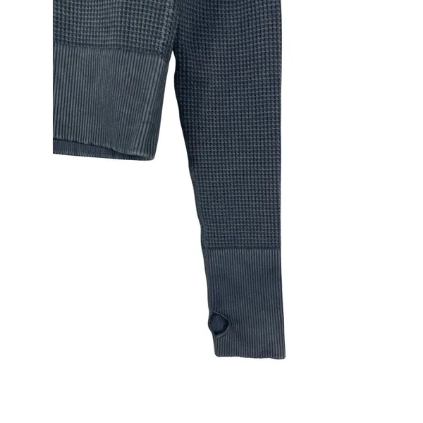OFFLINE Aerie XS Main Squeeze Waffle Crop Top Gray Henley Long Sleeve Thumbholes - Image 3