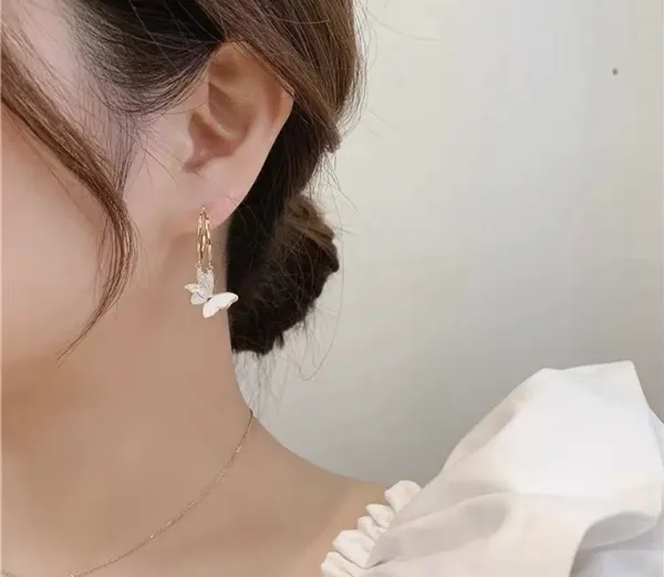 18K Gold Butterfly Pendant Hoop Earrings - Image 2