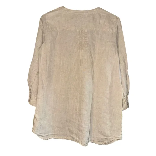 Coldwater Creek 100% Linen Tan Cream‎ Button Up Top Small Pintuck Lightweight - Image 3