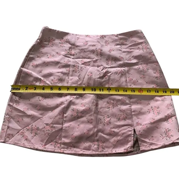 Altar'd State Skirt M Pink Ditzy Floral Slit Mini Satin Coquette Cottagecore - Image 6