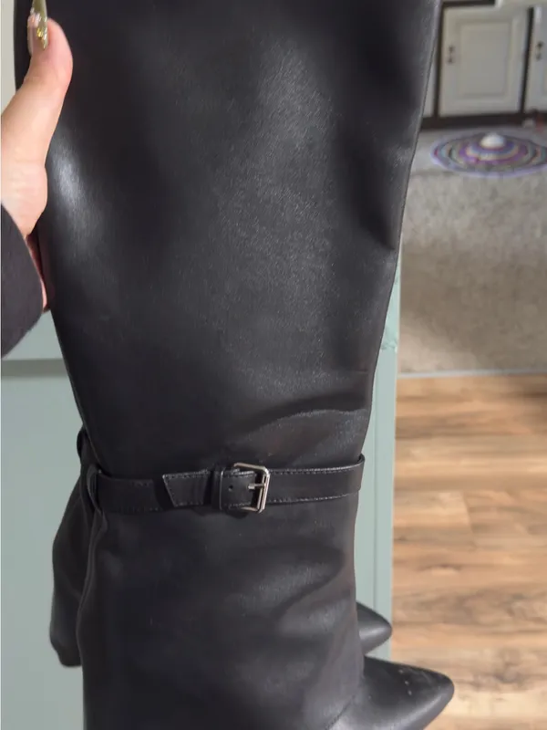 Target Black Women's Knee-High Heeled Boots with Buckle Strap - Image 5