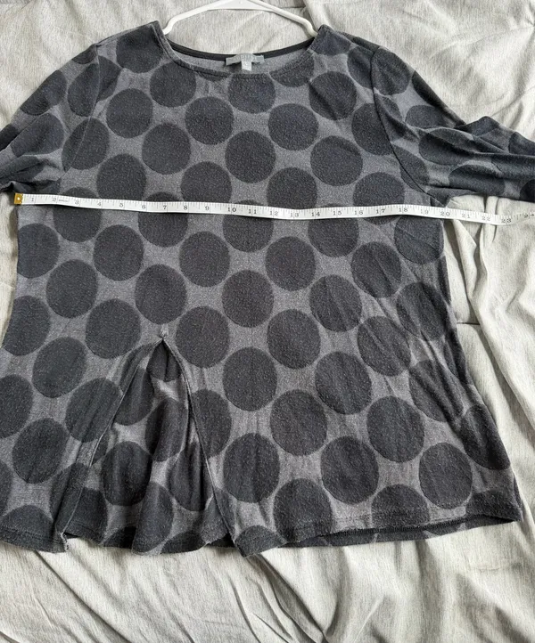 Habitat Top Womens Large Gray Polka Dot 3/4 Sleeve Knit Artsy Art To Wear FLAW - Image 7