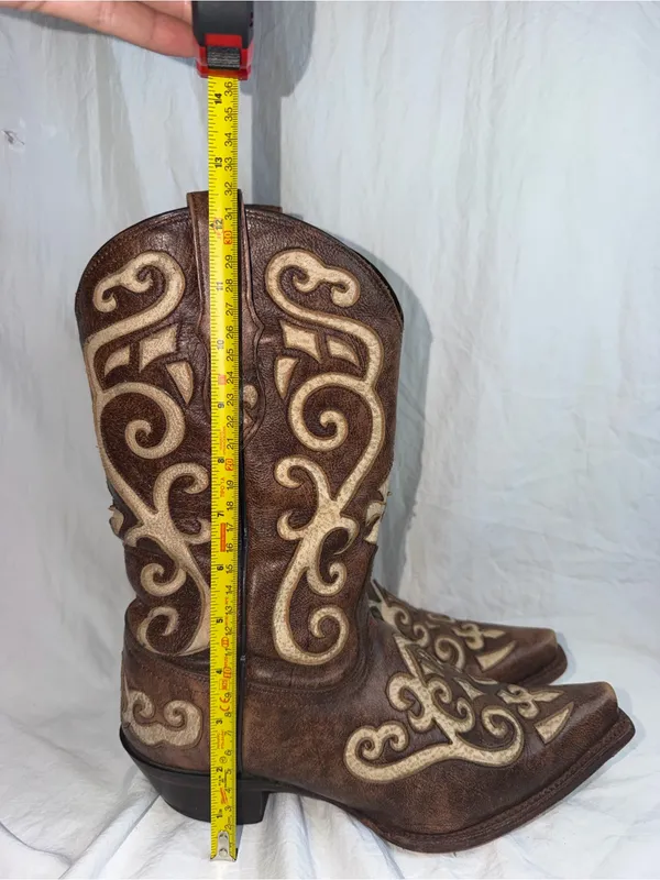 Tony Lama Earth Santa Fe Leather Snip Toe Western Boots VF3024 Size 9B - Image 9