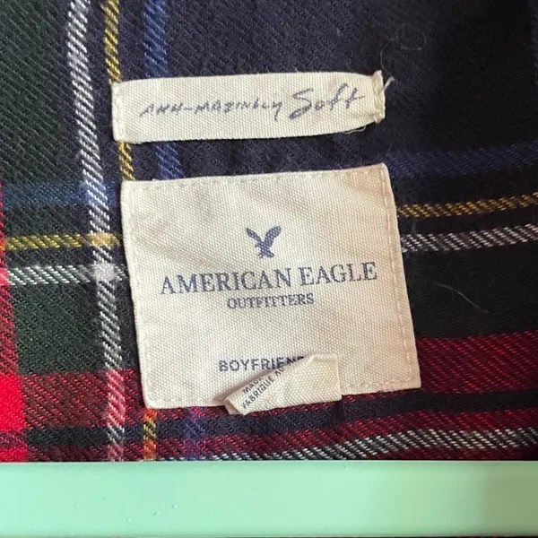 American Eagle‎ red blue Plaid button down sz Small - Image 3