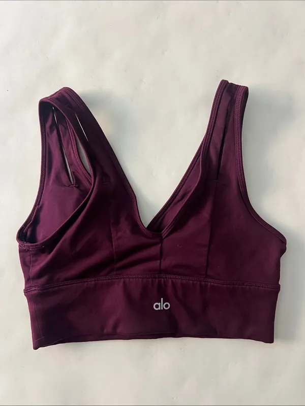 ALO YOGA UNITED LONG SPORTS BRA EGGPLANT DARK PURPLE Small - Image 3
