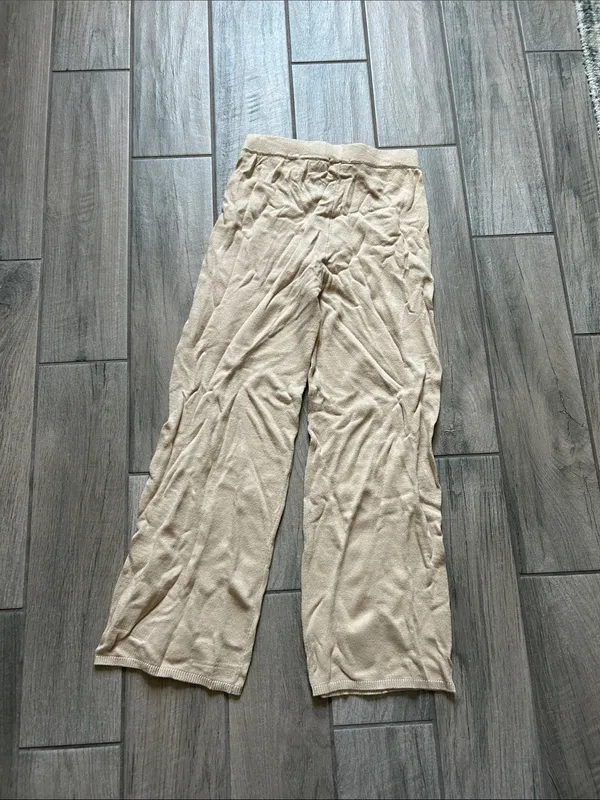 Darling Neutral Cream Wide-Leg Knit Pants - Image 3