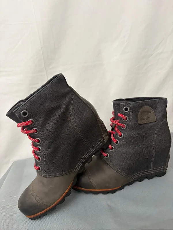 Sorel Gray Canvas Leather Wedge Ankle Boots Women’s Size 9 Excellent(B227) - Image 5