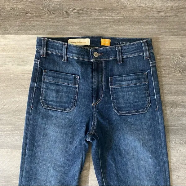Anthropologie Pilcro Flare Jeans 28 Waist Dark Wash Flattering Bohemian - Image 5