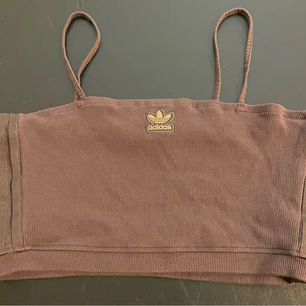 Adidas Brown Crop Tank Top Bra Women Large Athleisure Gym Activewear - Image 3