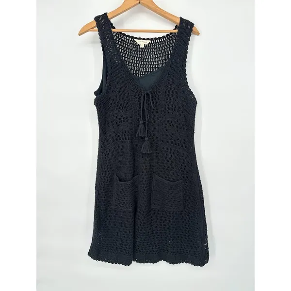 Lucky Brand Crochet Baja Tunic Tank Dress Size Large Tassel Boho Grunge Festival - Image 2