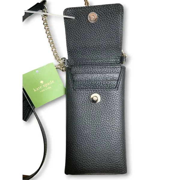 NWT Kate Spade North South Pebbled Leather Phone Crossbody Black Tassel Travel - Image 7