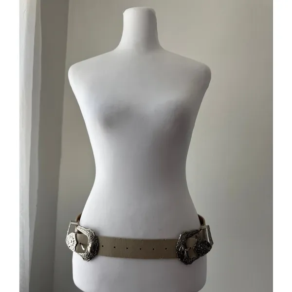 Taupe Double Silver Buckle Elasticized Back Belt - Image 2