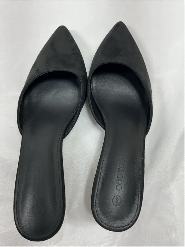 Womans Excellent Coutgo Slip On Mules 9 Black Pointed Toe Kitten Heel - Image 5
