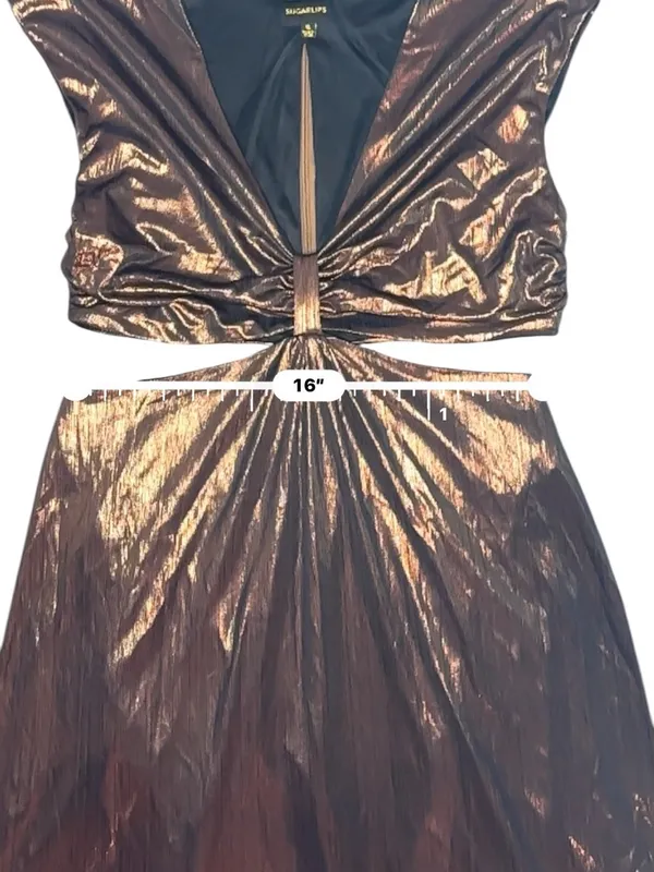 Sugarlips Marbella Bronze Metallic Cut Out Midi Dress XL - Image 13