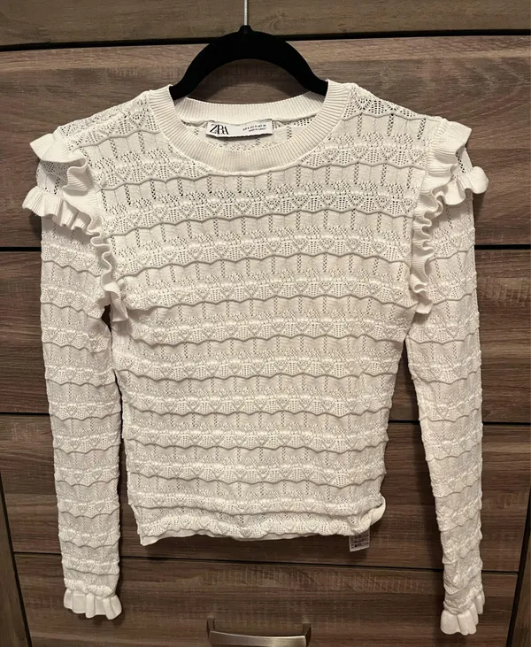 Zara White Lace Long Sleeve Ruffle Top - Image 3