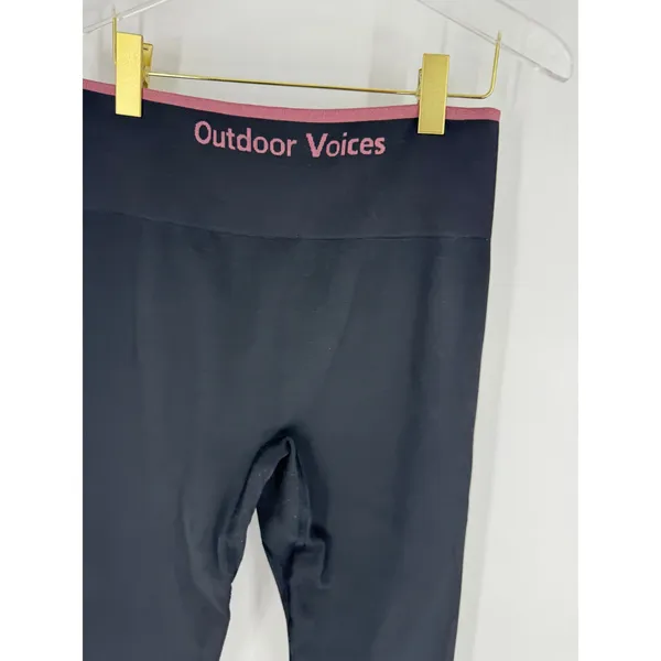 Outdoor Voices Seamless Ribbed Leggings Black Pink Logo High Waist‎ Medium - Image 5