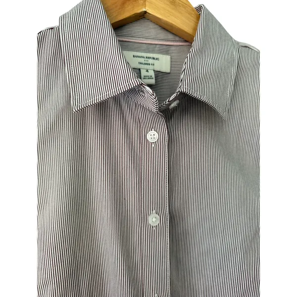 Banana Republic Tailored Fit Pinstripe Button Down Shirt Size 4 Stretch - Image 4