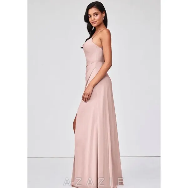 ✨Azazie Eilish Stretch Dusty Rose A-Line Pleated Stretch Chiffon Sz A2 Dress✨ - Image 2