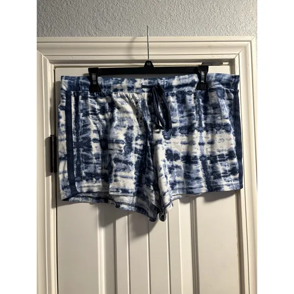 Lucky Brand Lounge Shorts Womens Large Blue Tie Dye Drawstring Athletic Stripe‎ - Image 2