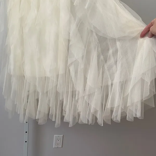 Soho Apparel Tulle Fairy Ethereal Boho Dainty Ruffle Tiered Maxi Skirt M Cream - Image 4