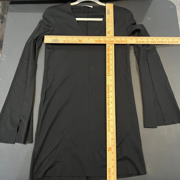 Zara Mini Dress Womens Small S Black Great V-Neck Bell Sleeve Split Cuff TRF - Image 6