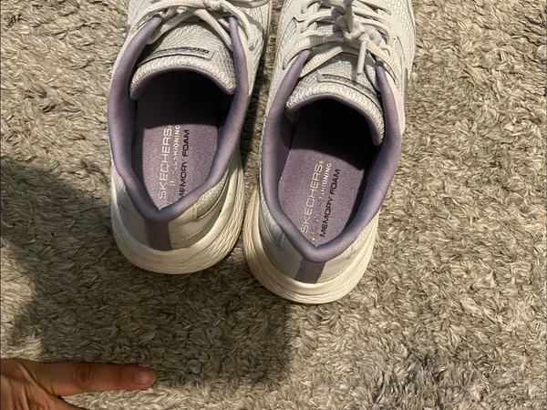 Skechers Light Gray and Lavender Lace-Up Athletic Sneakers - Image 7