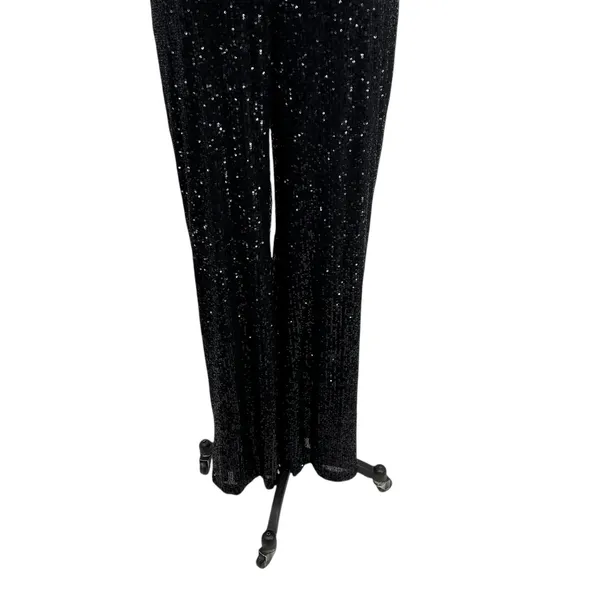 Ieena for Mac Duggal Jumpsuit 26691 Sequin Cut Out Wide Leg‎ Black Size 4 - Image 6