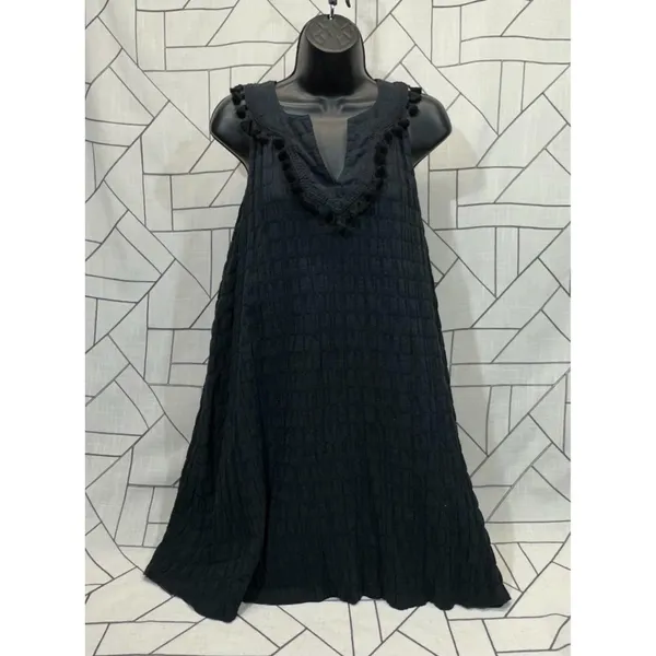 Vineyard Vines Smocked Ruffle Textured‎ Sleeveless Dress Black Womens Size Small - Image 5