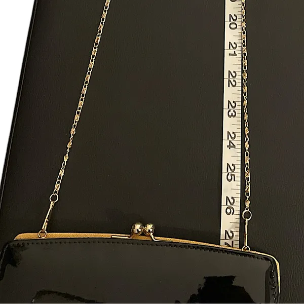 NWOT•Evening Bag•Clutch•Faux Black Patent Leather•Vintage Style Kiss Lock •Chain - Image 10