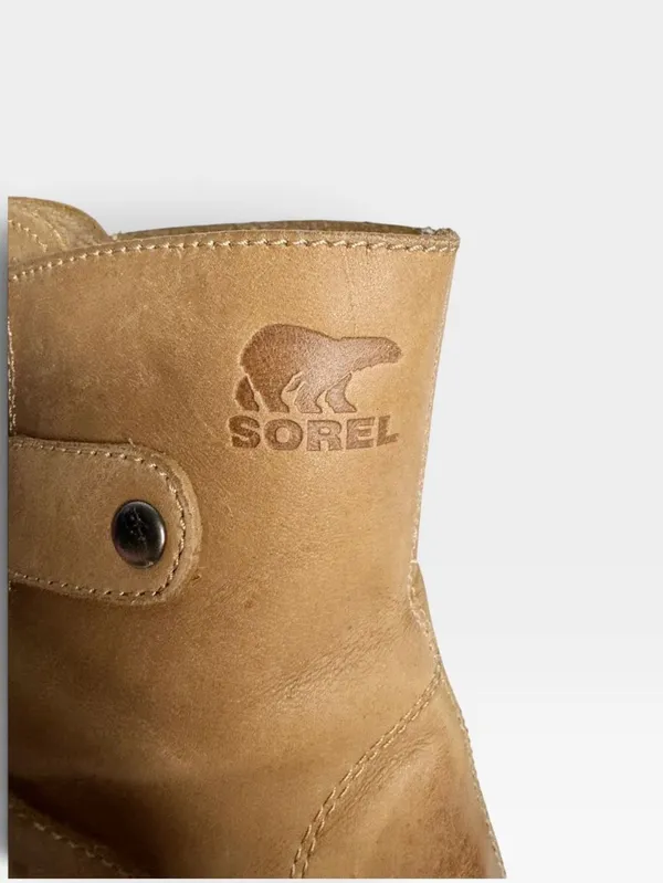 Sorel Joan of Arctic Wedge Distressed Light Brown Leather Ankle Boots SZ 6.5 - Image 5