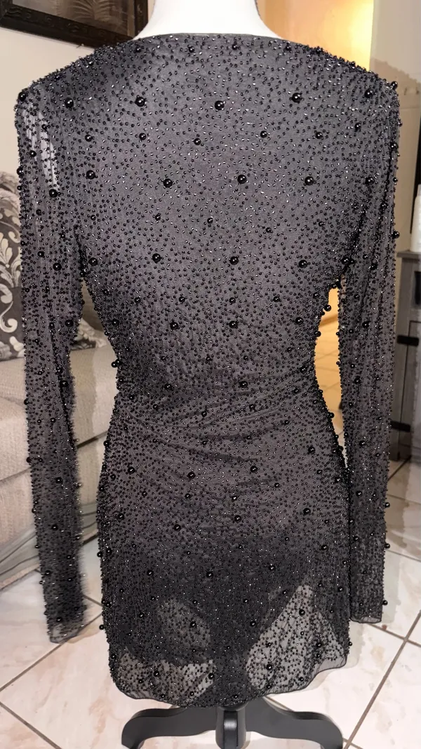 Oh Polly Embellished Wrap Over A-Line Mini Dress in Sapphire size 6 - Image 3