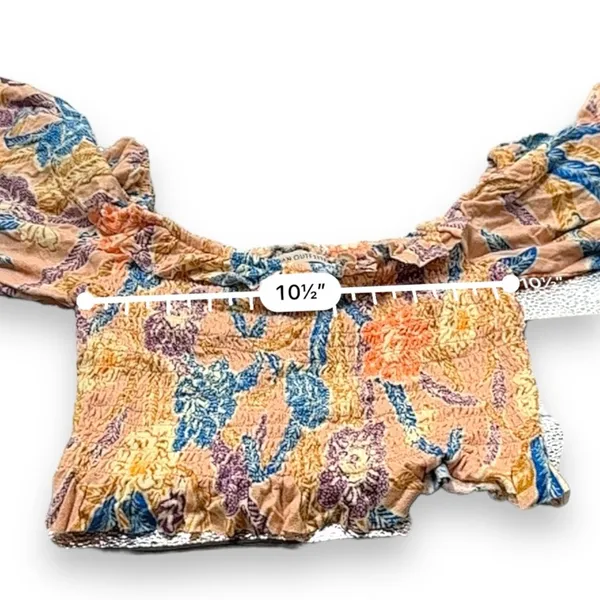 Urban Outfitters Beige Multicolor Tropical Floral Print Cropped‎ Top Size S - Image 5