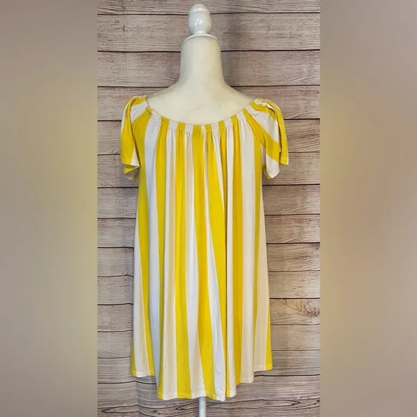ASOS Yellow and White Striped Short Sleeve Relaxed Fit Midi Dress size 4 - Image 4