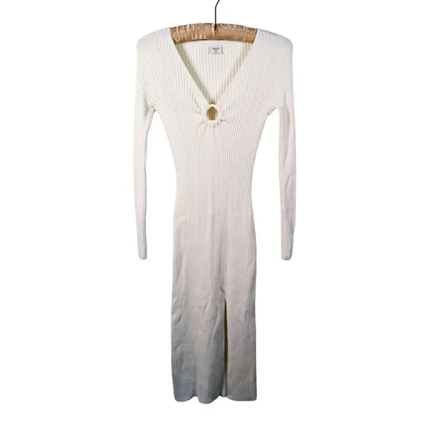 Abercrombie & Fitch O-Ring Cutout Midi Dress Womens XS White Quiet Luxury Fall - Image 2