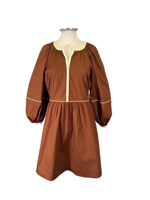 NEW Staud Demi Puff Sleeve Contrast Trim Poplin Mini Dress Size XS - Image 2