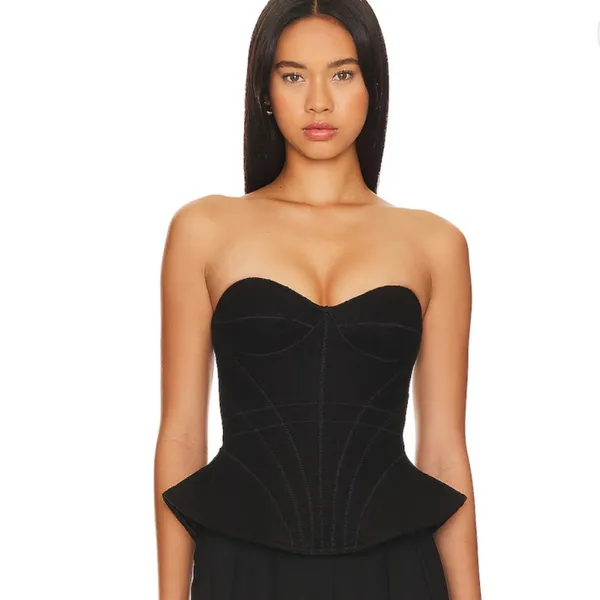 NBD ARLETTE REVOLVE Black Strapless Corset Wool Peplum Y2K Crop Top XS - Image 3