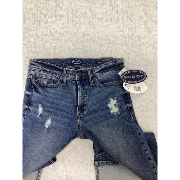 Scoop Womens High Rise Straight Leg Distressed Jeans Medium Wash Wide‎ Cuff NEW - Image 2