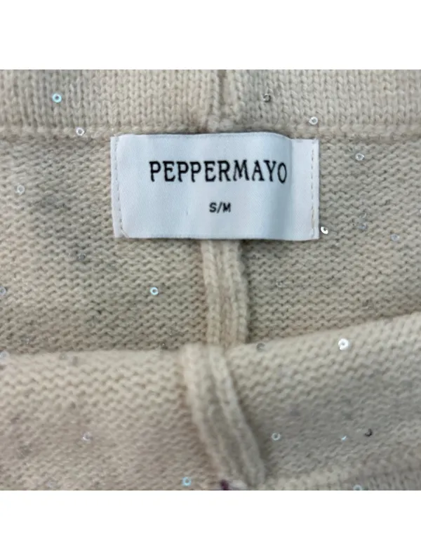 Peppermayo Sequin Sparkle Knit Lounge Shorts Cream S/M Cozy Soft Festival - Image 3