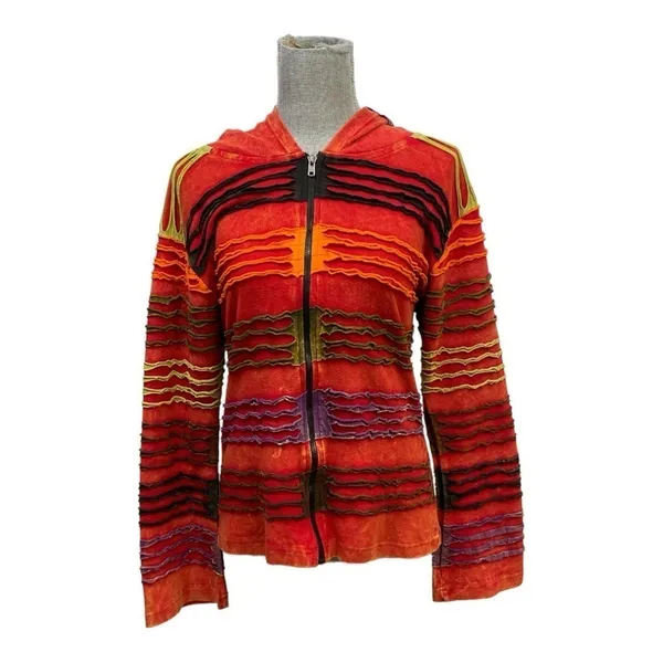 India Boutique Multi Color Women’s size M/L front zipper Rust hoodie Jacket - Image 2