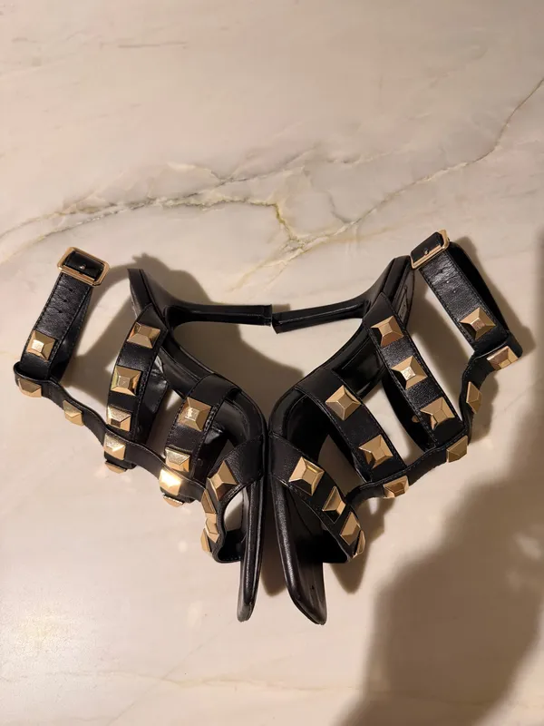 Rock Stud Heeled Sandals Gladiator Strappy Elevated Mob Wife Edgy Rocker Chic - Image 5