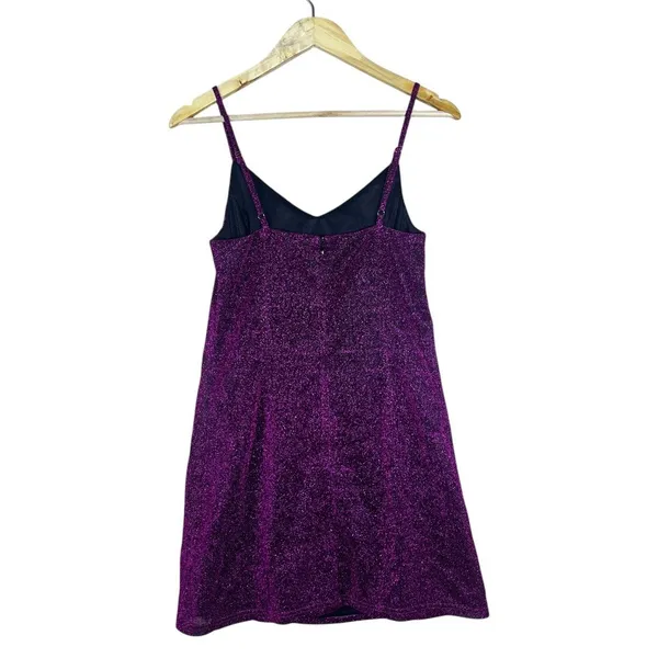 Lulus Glitter Metallic V-Neck Mini Dress Purple Sparkly Party Glam Size M - Image 4