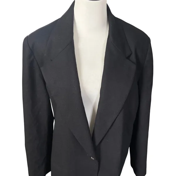Vintage Pure New Wool Single Button Women's Blazer Size 18 Black Plus Size - Image 3