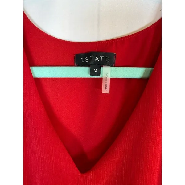 1.STATE Dress Womens M Red V-Neck Tiered Ruffle Midi Party Cocktail - Image 6