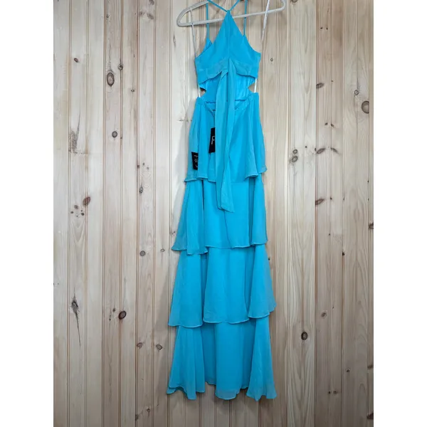 NWT Lulus Tier and Now Blue Tie-Back Tiered Maxi Dress Dance Gala Wedding Sz XS - Image 4