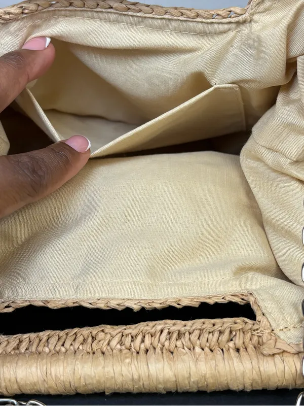 Kelly & Katie Straw Clutch Bag in Natural with crystal embellishments - Image 11