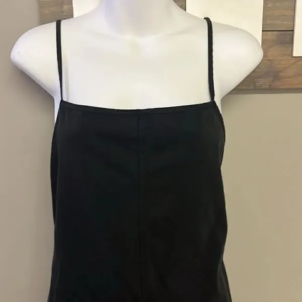 ZARA Black Pull-On Spaghetti Strap Cotton Romper w/ Attached Belt Straps- Large - Image 2